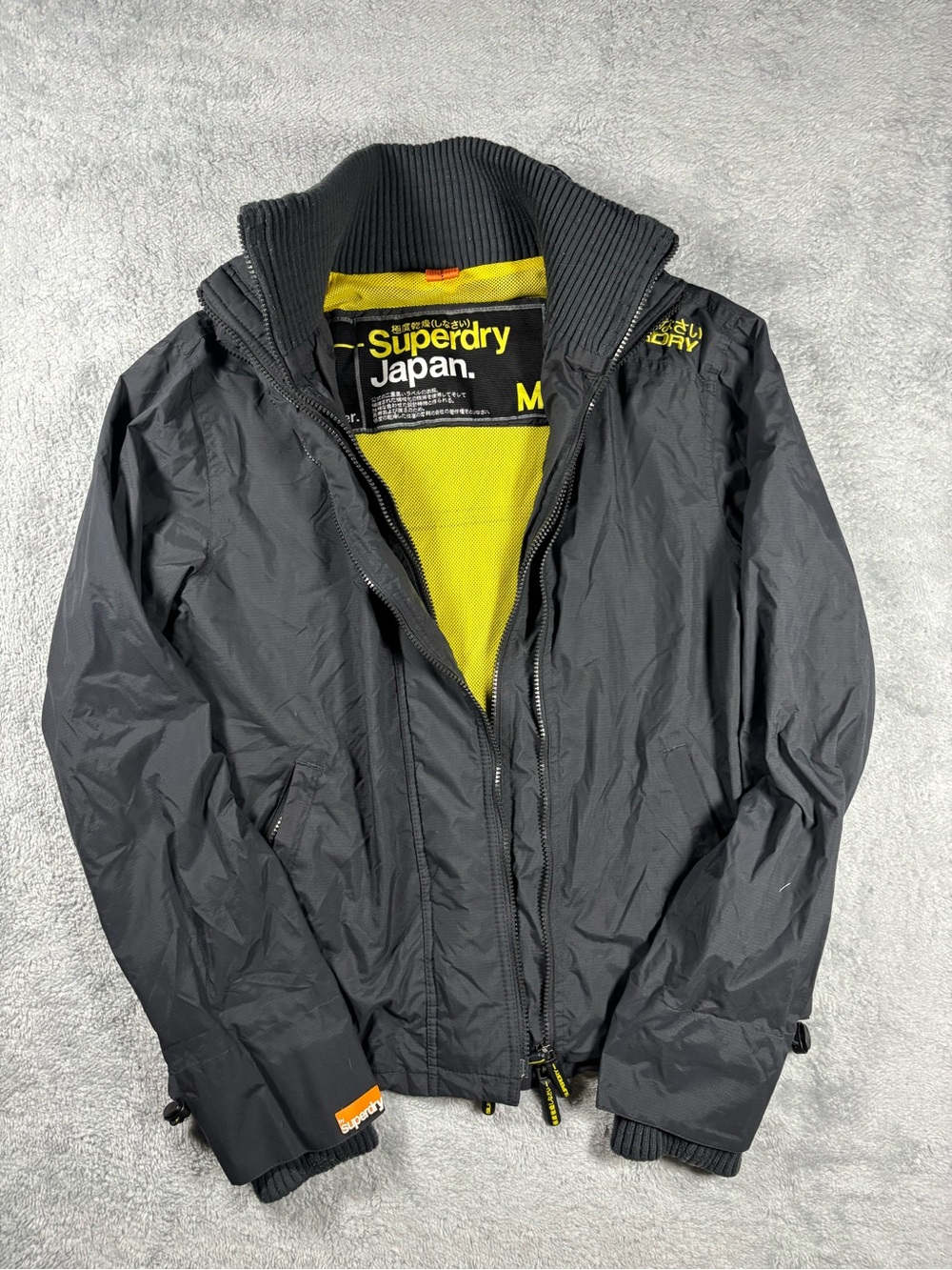 Superdry Men's Black Bomber Jacket with Yellow Lining